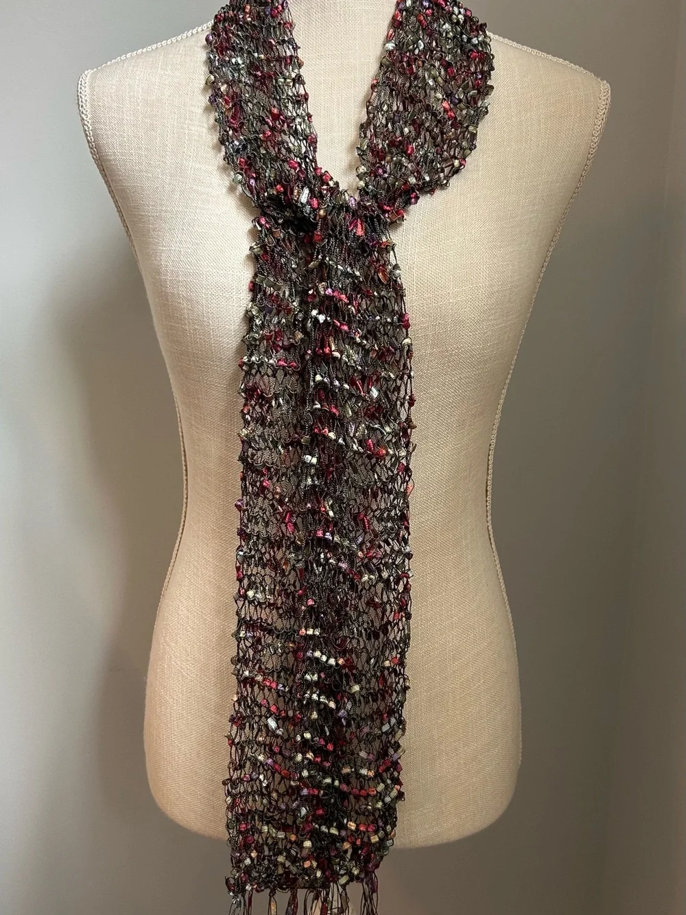 Multicolor Ladder Ribbon Knit Scarf 60”